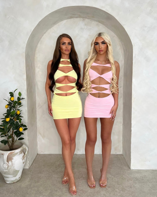 Cutout Mini Dress - Lemon